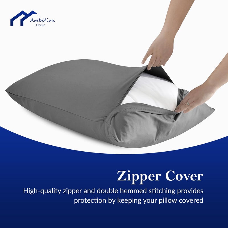 Ambition Home Toddler Travel Small Pillow Cases 14x20 Inch, Dark Grey Pillow Cover, Zipper Closer Pillow Cases Pack of 2 Travel Pillow case 500 Thread Count 100% Soft Egyptian Cotton Nersury Pillow Cover - Image 5